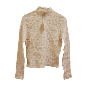 A New Day Mock Neck Top Textured Long Sleeve Blouse Neutral Beige Size M - Picture 1 of 4