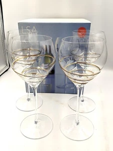 4 copas LSA International hechas a mano globo vástago de vino espiral dorada 500 ml nuevas en caja - Imagen 1 de 9