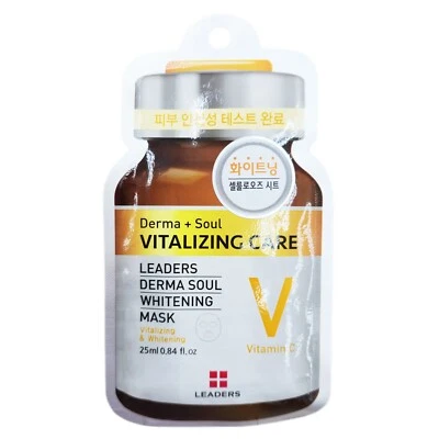 10 Sheets/Leaders Derma + Soul Whitening Mask 25ml/Dull/Brightening/Skin Tone - Image 1 of 4