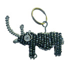 Beaded Rhinoceros KeyChain Black Grey Key Ring OR Ornament Pendant