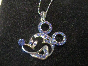 COLLANA CATENA 15" VINTAGE TOPOLINO TONO ARGENTO CON STRASS BLU - Foto 1 di 3