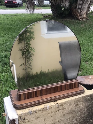Vintage Early 1900’s Art Deco Travel Table Top Vanity Mirror 17” Cover