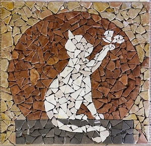 GATTO CON FARFALLA Rosone MOSAICO marmo per pavimenti interni-esterni 60X60X1 cm - Foto 1 di 4