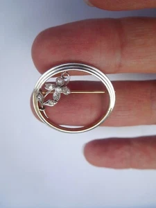 Krementz Platinum Over 14K Gold Diamonds Irish Celtic Clover Shamrock Brooch 🍀 - Picture 1 of 7