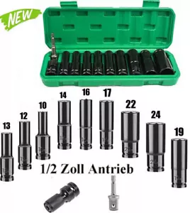 11Pcs Deep Impact Socket Set 1/2 Inch Drive 10mm-24mm Mertic Automotive Set USA - Picture 1 of 8