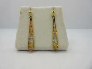 Sterling Silver women drop dangle Stud EARRING 2 tone 925 ITALY push back NEW - Picture 1 of 6
