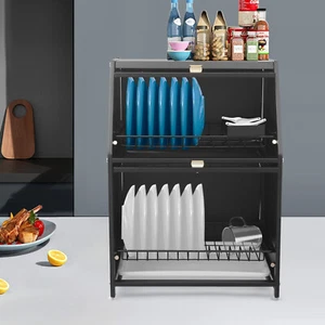 Double Drain Shelf, Dish Drying Rack, 2-tier Kitchen Dish Rack 56x40x30cm Black - Picture 1 of 24