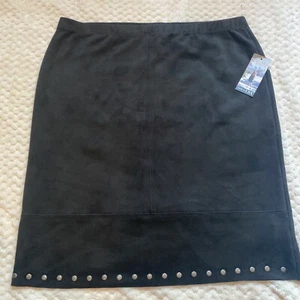 Karen Kane Skirt L Pencil Skirt Studs Around Bottom Hem Black Faux Suede - Picture 1 of 6
