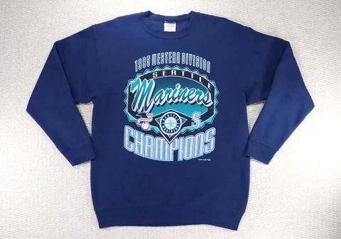 VINTAGE Seattle Mariners Sweater Adult Large First AL West Champs Spellout 90s Cover