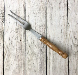 Vintage Carving Serving Fork 11.5” Total Length Wood Handle Stainless Steel - Picture 1 of 8