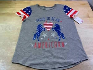 New Girl's SO Patriotic Tee says Proud To Be An Americorn with Unicorns Sz 14* - Picture 1 of 2