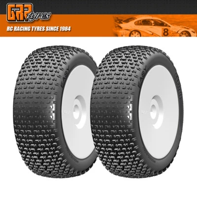 NEW GRP 1:8 Buggy EASY X ExtraSoft Mounted Tires with White Wheel (2) : F/R - Image 1 of 3