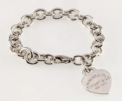 Tiffany & Co. Plata de Ley "Retorno A "Corazón Etiqueta Pulsera 18.4cm - Imagen 1 de 4