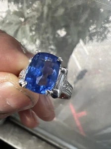 Magnificent Unheated 6.36ct Cornflower Blue Sapphire Platinum & Diamond Ring GIA - Picture 1 of 17