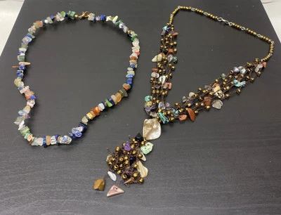 Lote de (2) Collares de piedras preciosas semipreciosas naturales con cuentas de cristal de vidrio Foto 1 de 4