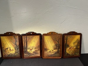 4 Wooden Deer Ducks Woods John Bradley 10”x7.5” Wood Wall Art - Picture 1 of 12