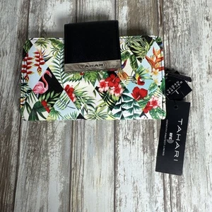 Cartera de sujeción indexadora de pestañas de cuero vegano tema tropical Tahari nueva con etiquetas - Imagen 1 de 7