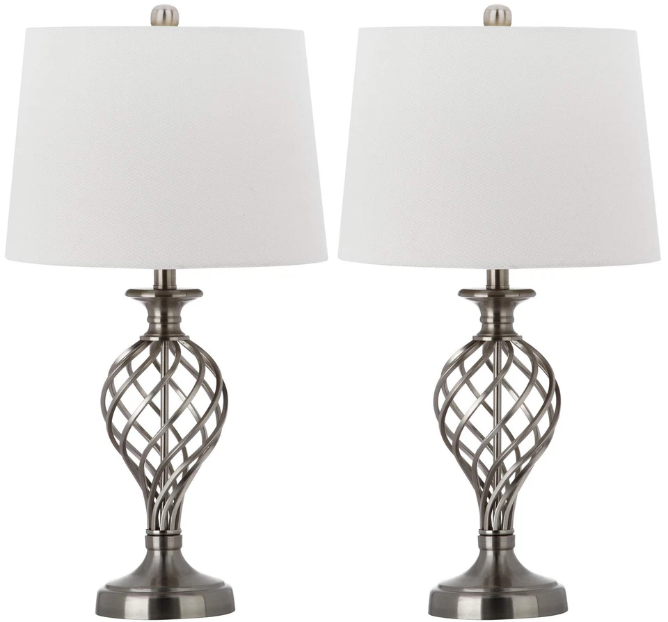Safavieh Lattice Urn Table Lamp Nickel Set of 2