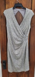 Lauren Ralph Lauren Evening Womens Dress 12 Silver Sequin Sleeveless Formal - Picture 1 of 8