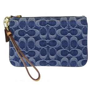 COACH Signature Denim Wristlet Pouch CA538 Blue Pouch Strap Accessory Case - Bild 1 von 10