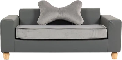 "Sofá sofá cama de 43"" de cuero sintético en gris oscuro lavable duradero para gato grande" Foto 1 de 4