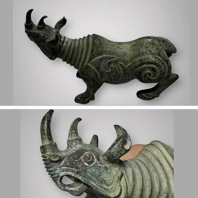 Estatua de rinoceronte de bronce única grande de la antigua dinastía china Foto 1 de 4