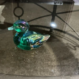 FENTON 2" Miniatur Ente irisierendes Glas grün blau Amethyst - Bild 1 von 11