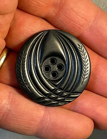 Rare Lg Antique Gutta Percha Button Gothic Arches Palm Frond Pattern 19th Cent Cover