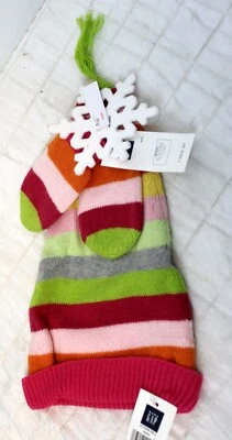 2 piezas Sombrero Gap Mitones Medias Largas Gorra Talla 0-6 Meses Rayas Regalo Copo de Nieve Foto 1 de 4