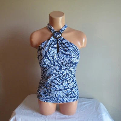 Tommy Bahama Playa Brava High Neck Ring Tankini Swim Top Mare Navy S NWOT - Image 1 of 4