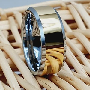 Men's Wedding Band Gold Tungsten Ring 8mm Engagement Band Satin Brushed Ring - Picture 1 of 5