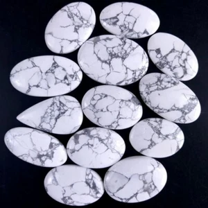 Lote de 13 piedras preciosas cabujón howlita blanco natural de 733 quilates 40x26 30x20 mm #R-9601 - Imagen 1 de 6