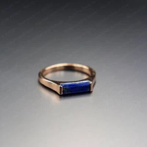 Natural Lapis Lazuli Dainty Ring, 925 Silver Rose Gold Ring, Rectangle Bar Ring - Picture 1 of 6