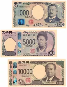 2024 Japan Banknote 1000, 5000, 10000 Yen UNC P107 108 109 full set NEW - Picture 1 of 3