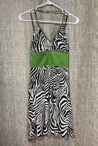 Phoebe Couture Damen Neckholder-Kleid Zebramuster Perlen schwarz creme grün Größe 2 - Bild 1 von 12