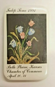 Pin de tiempo tulipán botón rectangular 1991 Belle Plaine Cámara de Comercio de Kansas KS - Imagen 1 de 4