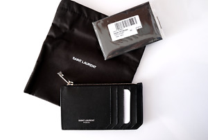 $345 SAINT LAURENT Fragments Leather Zip Card Case Holder Coin Wallet Black Bag