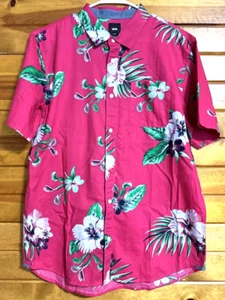 VANS Shirt Mens LARGE Pink Tropical Floral Button Up Short Sleeve Hawaiian - Picture 1 of 6