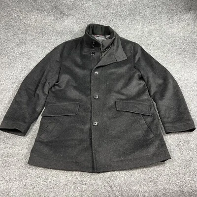 Pronto Uomo Coat Mens Large Black Wool Blend Pea Quilted Insulated Lining - Image 1 of 4