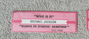 1 JUKEBOX TITELSTREIFEN Michael Jackson WER IST ES/WILL IN ETWAS ANFANGEN 45  - Bild 1 von 1