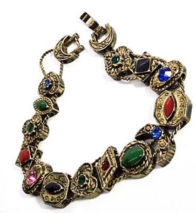 Victorian revival vintage crescent moon and heart rhinestone slider bracelet. - Picture 1 of 6
