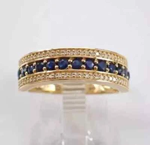 2CT Round Lab-Created Blue Sapphire Half Eternity Band 14K Yellow Gold Plated - Picture 1 of 5