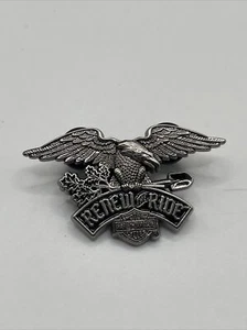 Harley Davidson Renew the Ride Pin Eagle Shovel Oak Branch 2014 Logo Silver New - Picture 1 of 6
