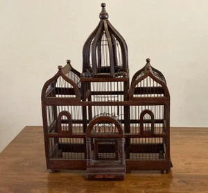 Viktorianischer Vogelkäfig mit Kuppel Vintage Taj Mahal Stil Holz & Draht groß 26" (kein Tablett) - Bild 1 von 23