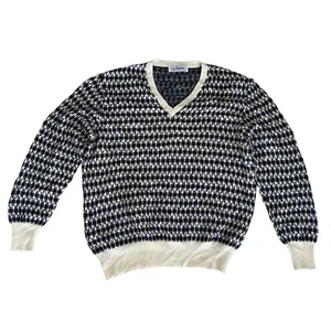 Pokara Pullover Sweater Black White 45% Wool Preppy Classic Men’s M Made Spain - Picture 1 of 6