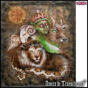 art painting contemporary demon asmodeus lemegeton monsters lion snake ox aries - Picture 1 of 24