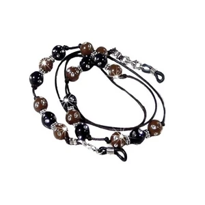 Reading eye glasses spectacle beaded holder lanyard black brown - Imagen 1 de 5