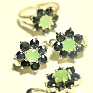 BREATHTAKING! NATURAL COLOMBIAN EMERALD, SAPPHIRE EARRINGS 925 STERLING SILVER. - Picture 1 of 7