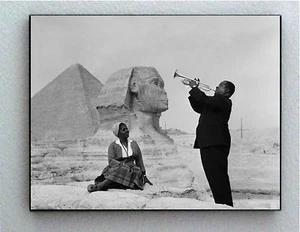 Foto de colección rara enmarcada Louis Armstrong jugando pirámide esfinge esposa impresión grande - Imagen 1 de 1