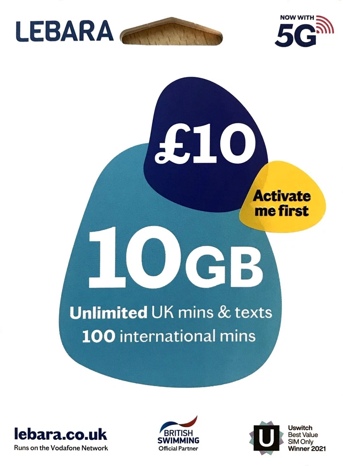 LEBARA  PAYG with £1 credit - FREE EU ROAMING - Image 1 of 1